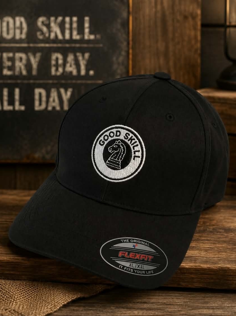 Good Skill Black Baseball Cap with Embroidered Knight Patch